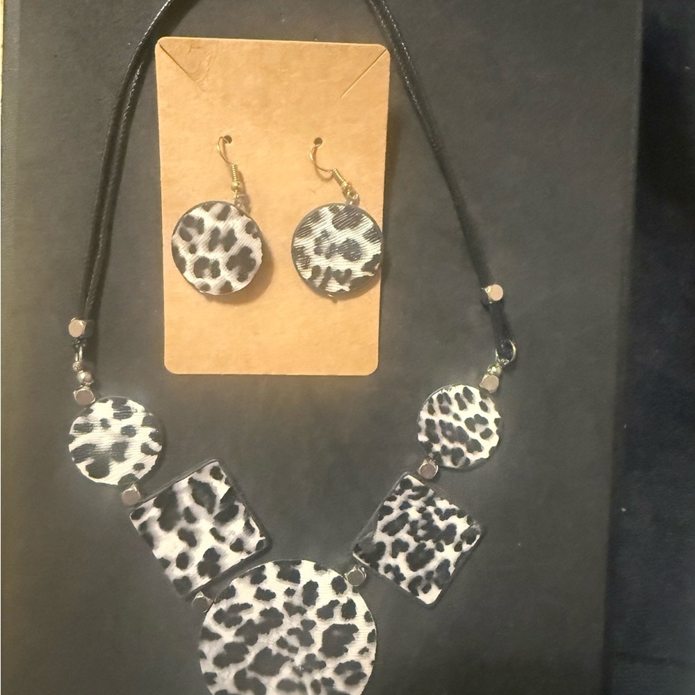 Leather Leopard Print Necklace and Earring Set